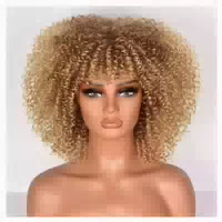 Perücke Synthetische Afro Lockig 10 Zoll Kurz Bangs Ombre Bl 1 st