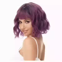 Perücke Bob Kurz Gewellt Pony Schwarz Mix Blond Highlights 3 1 st