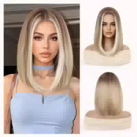 Perücken 14 Zoll Kurz Synthetisch Braun Wurzeln Ombre Blonde 1 st