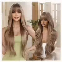 Perücken Blond 26 Zoll Ombre Braun Wellen Pony Synthetik Gol 1 st
