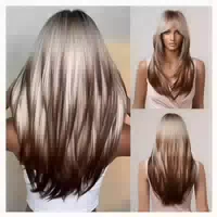 Perücken Lange Gerade Frauen Mischgraues Haar Ombre Braun Bl 1 st