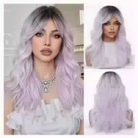 Perücken Lange Gewellt Pony Synthetisch Ombre Hellviolett 1 1 st