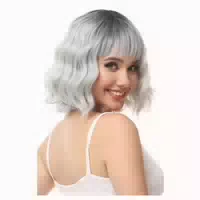 Perücken Silbergrau Bob Pony Synthetik Schulterlänge Ombre S 1 st