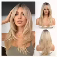 Perücken Vorhang Bangs Frauen Kunstfaser Dunkel Ombre Blond1 1 st