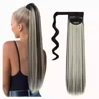 Pferdeschwanz Extension 55 cm Clip Kralle Lockig Dunkles Sch 1 st