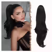 Pferdeschwanz Clip Kordelzug Haarteil Zopf 50cm Schwarz 1b# 1 st