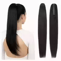 Pferdeschwanz Haarteil Echthaar Klammer 22cm Messy Bun Schwa 1 st