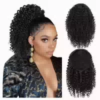 Pferdeschwanz Haarteil Kordelzug 12zoll Afro Kinky Schwarz B 1 st
