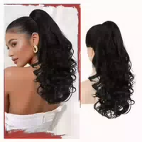 Pferdeschwanz Extensions Klammer Haarteil 50 cm Gewellt Brau 1 st