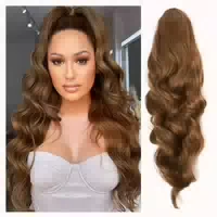 Pferdeschwanz Haarteil Kunsthaar Locken 60cm Braun Aschbraun 1 st