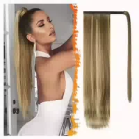 Pferdeschwanz Haarteil Wrap 66cm Asch Mittel Braun & Bleiche 1 st
