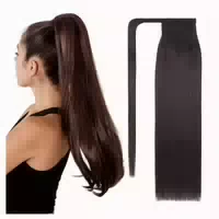 Pferdeschwanz Haarverlängerung Echthaar Zopf Wrap 40cm #2 Du 1 st