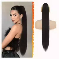 Pferdeschwanz Verlängerung Schwarz 76cm Synthetik Haar Zopf 1 st