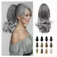 Pferdeschwanzverlängerung 33cm Locken 33 cm Salz und Pfeffe 1 st