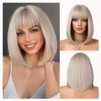 Platinblond Bob Perücke Synthetisches Haar Frauen Kurz Gerad 1 st