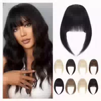 Pony Haarteil Clip in Echthaar French Bangs #1b Natürliches 1 st