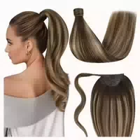 Ponytail Extension Echthaar Dunkelbraun Honigblond 70g 35 cm 1 st