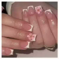 Press On Nails Kurz Square Nude French 3d Blumen Nail Glue F 1 st