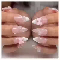 Press On Nails Kurz Almond French 3d Schleife Perle Y2k Akc5 1 st
