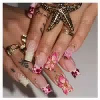 Press On Nails Kurz Square Nude Rosa French 3d Blumen Pearl 1 st