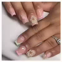Press On Nails Square Grün Rosa French 3d Blumen Fc C4 1 st