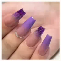 Press On Nails Viereckig Mittellang French Lila Acryl C 1 st