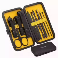 Professionelles 10 in 1 Maniküre Set Gelb mit Lederetui 1 st