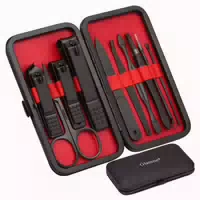 Professionelles Maniküre Set Schwarz 10 in 1 Edelstahl Leder 1 st