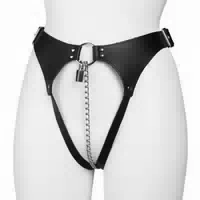 Rimba Rimba Keuschheitsgürtel aus Leder mit Kette für Frauen Schwarz