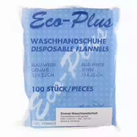 Einmal Waschhandschuh Eco Plus Blau Weiss Genäht