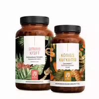 Stark in den Tag Paket Aminosäuren Kurkuma Komplex 240 Vegane Kapsel Superfood Naturtreu