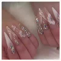 Stiletto Press On Nägel Weiß Ombré Rhinestones Glitzer 24 1 st