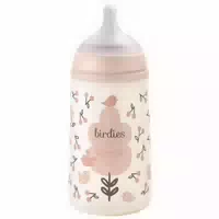 Suavinex Birdies Babyflasche Symmetrischer Sauger Mittlerer Durchfluss 3 Monate und Mehr Rosa
