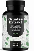 Grüntee Extrakt Pur 200 Kapseln 1333 mg mit 667 mg Egcg & Piperin Bloom Naturals