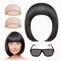 Synthetische Bob Perücke mit Pony und Neonbrille 1 st