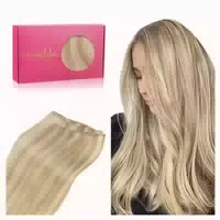 Tressen Echthaar 50cm 100g 4 Weft#16 22 Hellblond Highlights 1 st