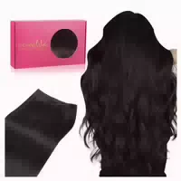 Tressen Echthaar Extensions 40cm 80g 4 Weft#1b Natürliches S 1 st