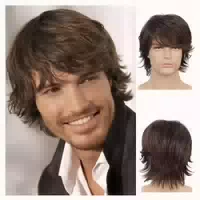 Braune Herren Kurzhaare Perücke Layered Wave mit Pony Cosp 1 st