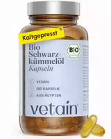 Vetain Bio Schwarzkümmelöl Kapseln – 1000mg Pro Tag 50% Linolsäure Thymochinon – Kaltgepresst