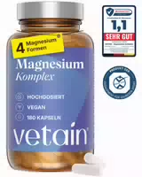 Vetain Magnesium Komplex Testsieger Hochdosiert: Magnesium Bisglycinat, Citrat, Malat & Taurat