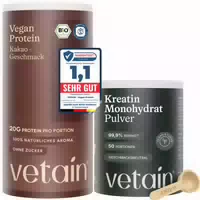 Vetain Proteinpulver Kakao Kreatin Monohydrat – 20g Protein Vegan, Fermentiert & ohne Zusätze