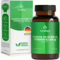 Vitabay Vitamin D3 10000 I E K2 200 Mcg Depot Tabletten 180 st