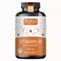 Vitamin B1 Kapseln, 250 Mg Pro Kapsel, Hochdosiert Raibu 180 St