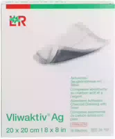 Vliwaktiv Ag Aktivkohle Saugkomp m Silber 20x20 cm 10 st Kompressen