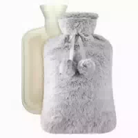 Wärmflasche 2l Bettflasche Bezug Kunstfell Grau Plüsch 1 st