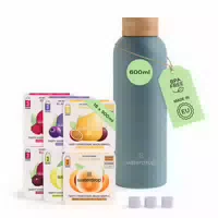 Waterdrop Starter Set Steel – 600ml Thermoflasche 18 Würfel – Vitamine, Vegan, Zuckerfrei