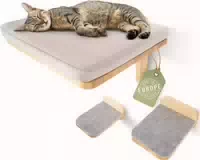 Woowood Kletterwand für Katzen aus Massivholz Inkl 2 Katzentreppen und Katzenbett