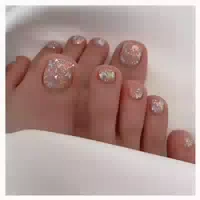 Fußnägel 24 Stück Square Acryl Full Cover Tips Rosa Glitzer 1 st